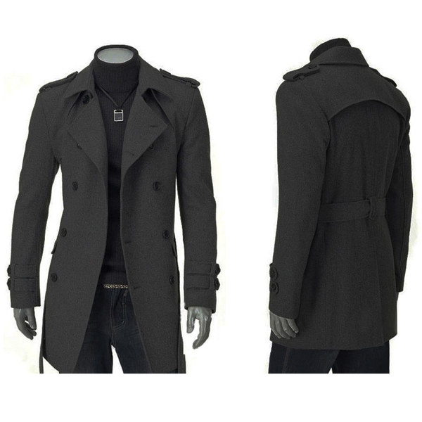 Mens Casual Trench Double Breasted Slim Fit Solid Color Long ...